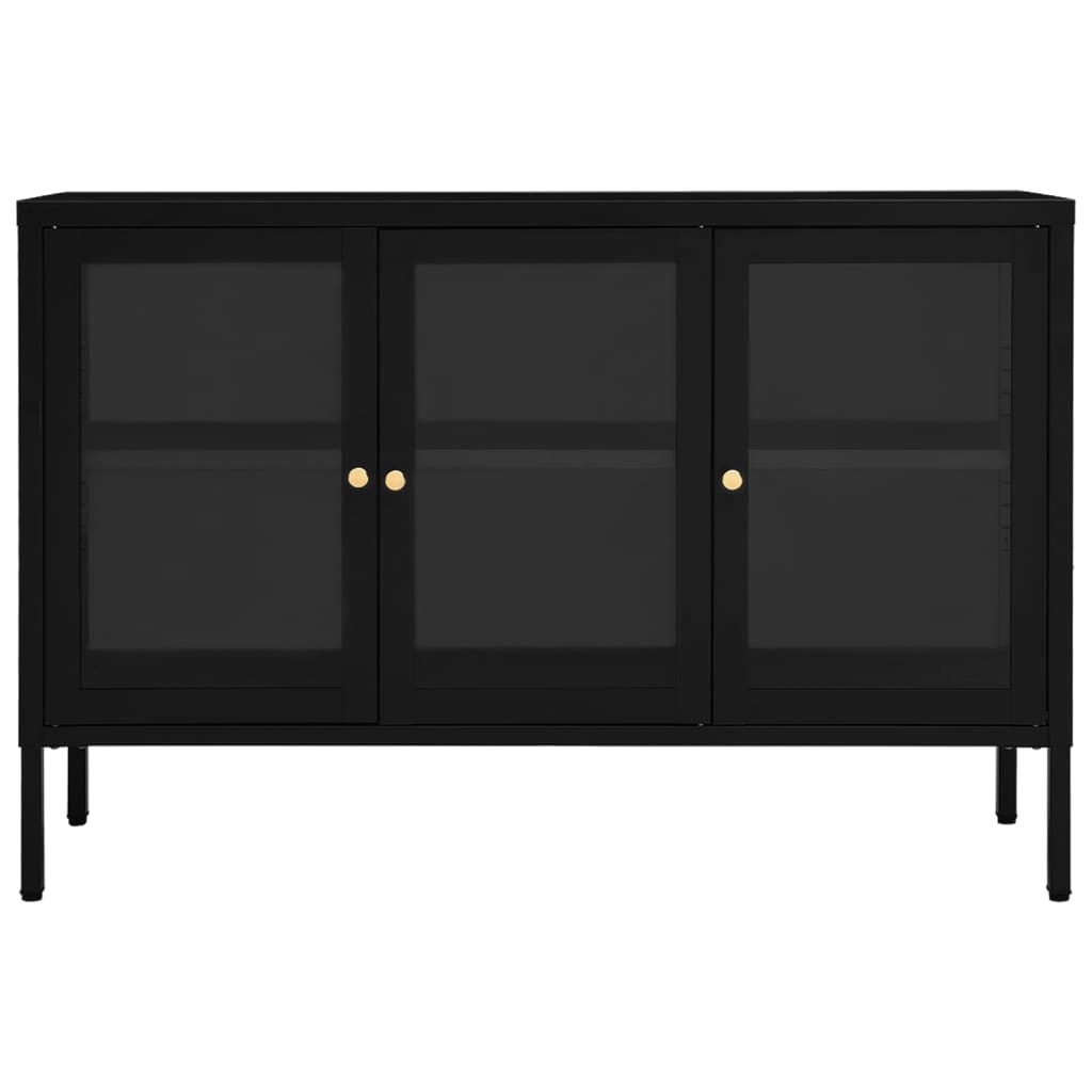 Credenza Nera 105x35x70 cm in Acciaio e Vetro cod mxl 12929