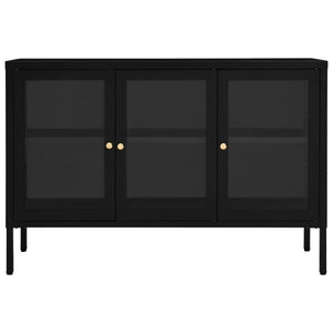 Credenza Nera 105x35x70 cm in Acciaio e Vetro cod mxl 12929