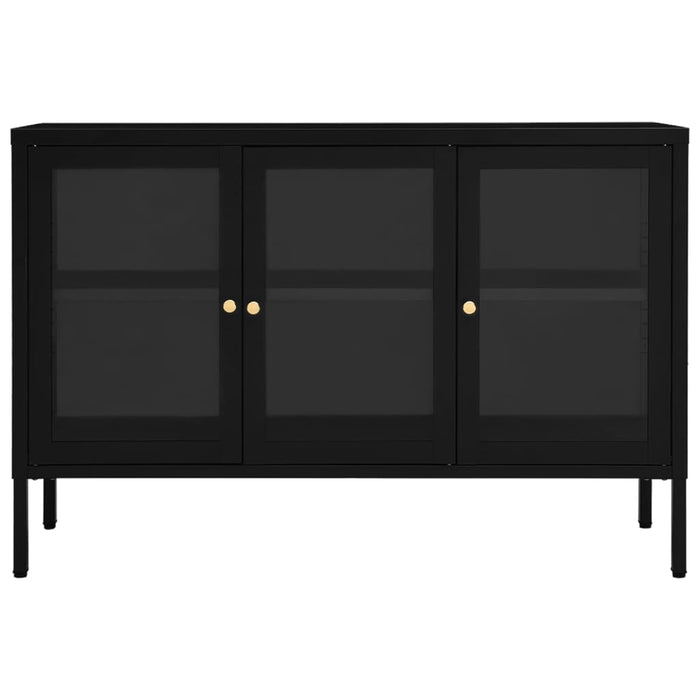 Credenza Nera 105x35x70 cm in Acciaio e Vetro cod mxl 12929