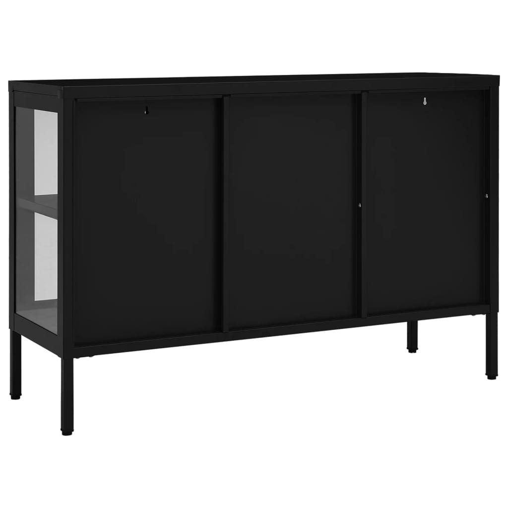 Credenza Nera 105x35x70 cm in Acciaio e Vetro cod mxl 12929