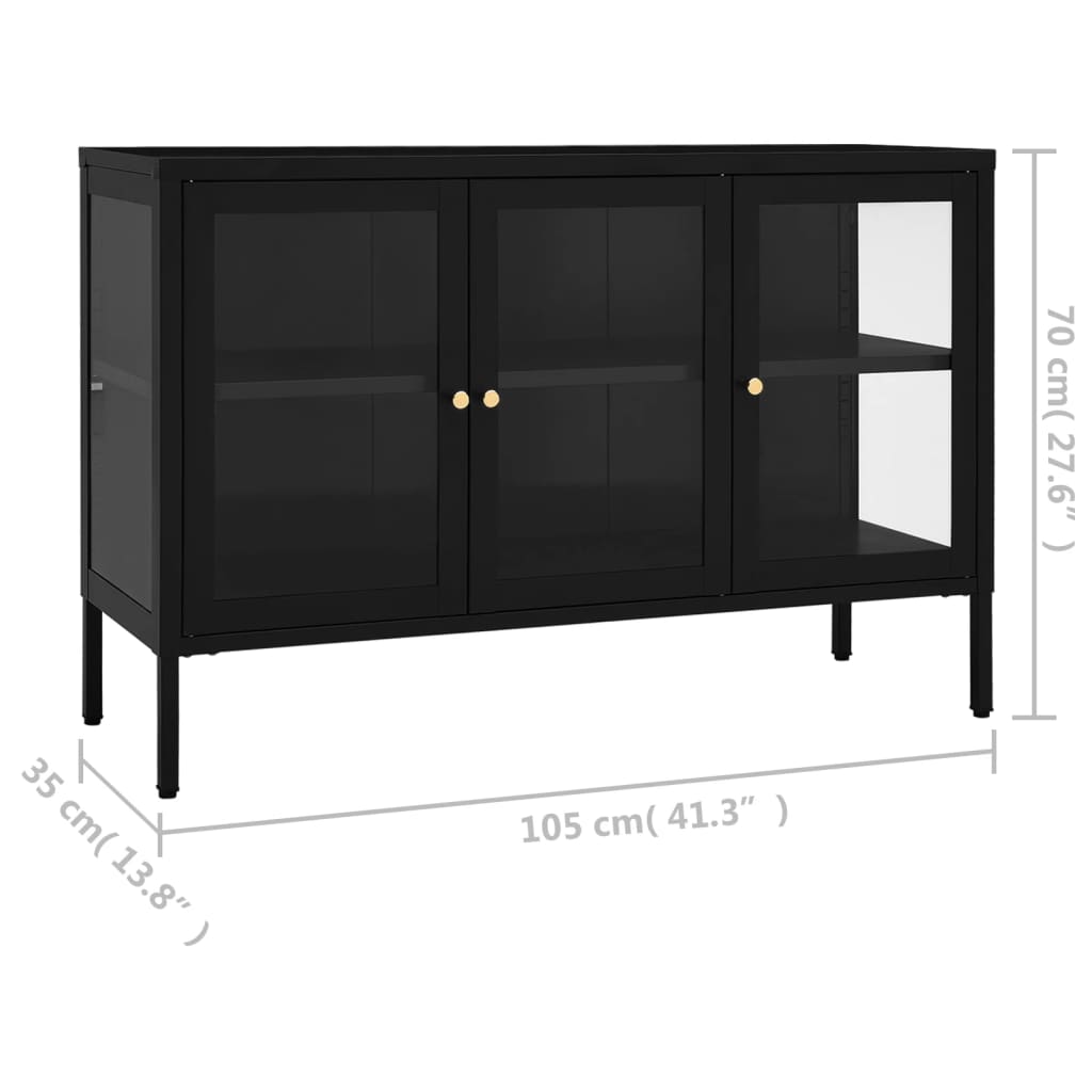 Credenza Nera 105x35x70 cm in Acciaio e Vetro cod mxl 12929