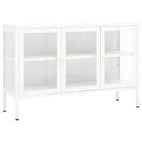 Credenza Bianca 105x35x70 cm in Acciaio e Vetro