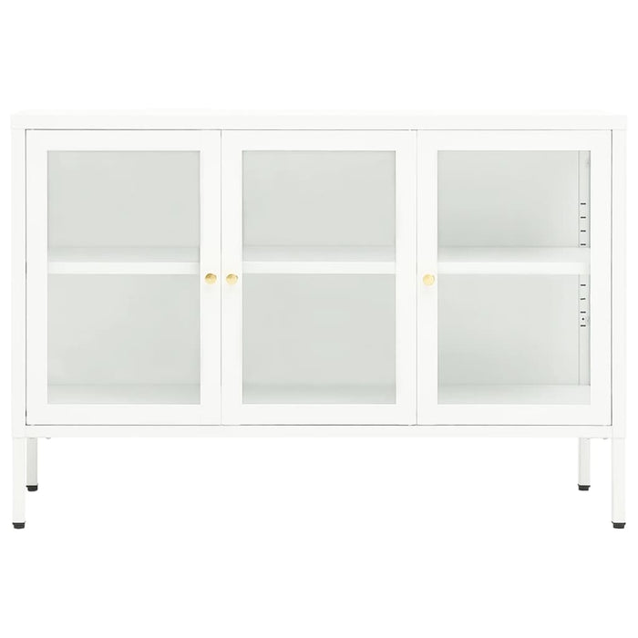 Credenza Bianca 105x35x70 cm in Acciaio e Vetro