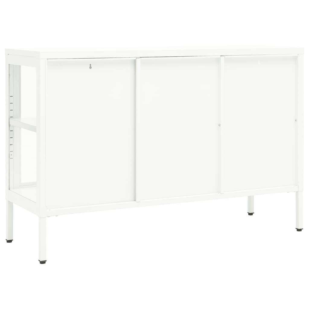 Credenza Bianca 105x35x70 cm in Acciaio e Vetro