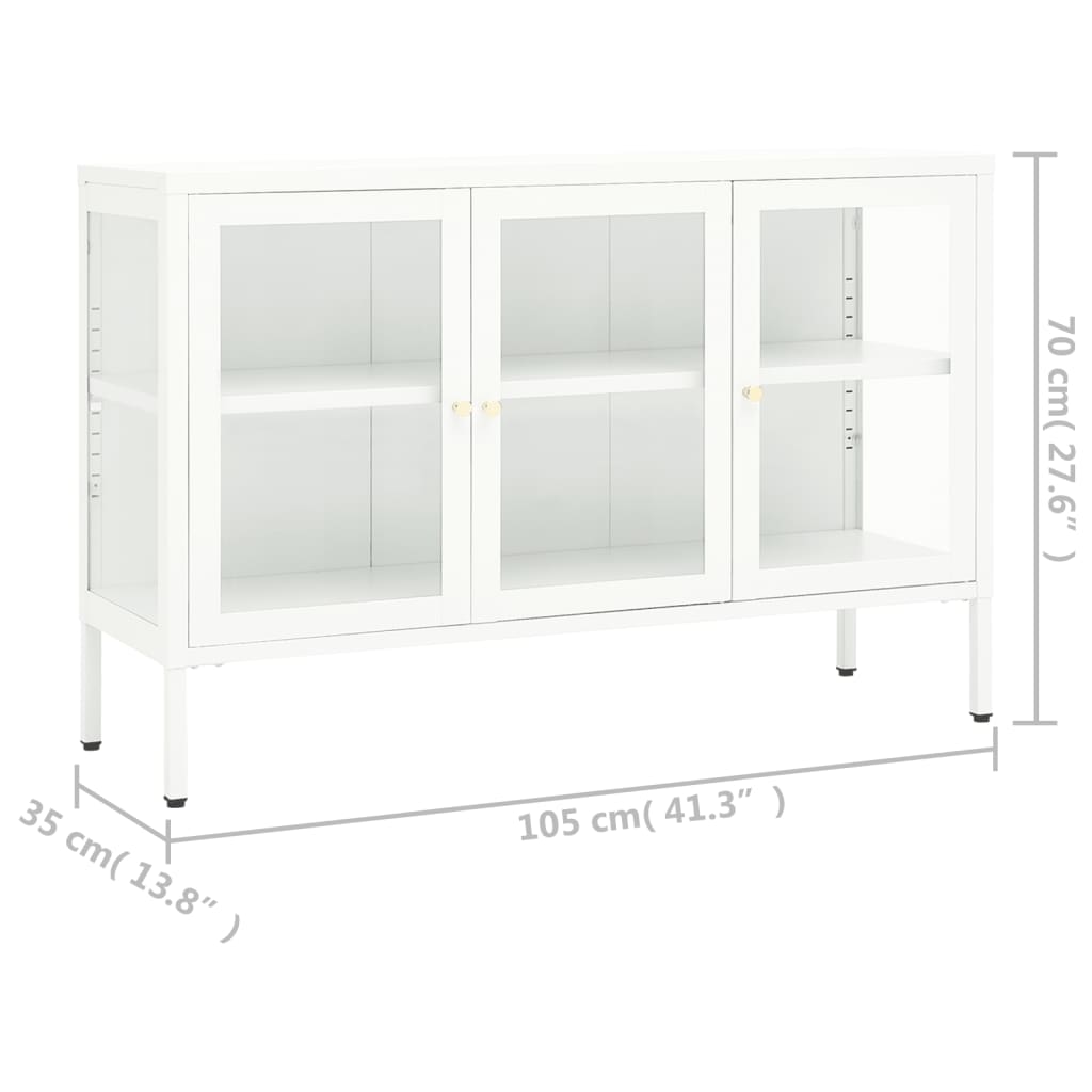 Credenza Bianca 105x35x70 cm in Acciaio e Vetro