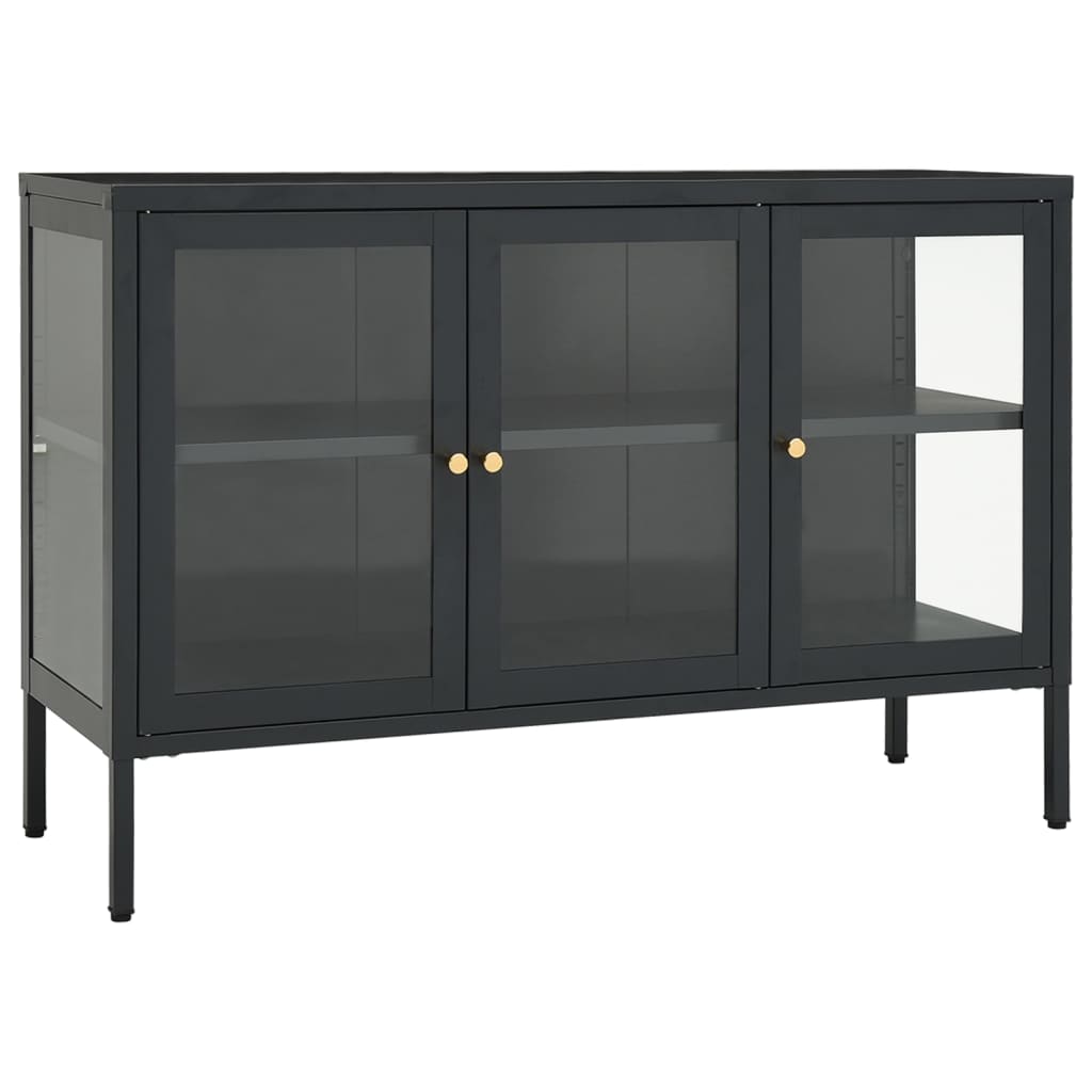 Credenza Antracite 105x35x70 cm in Acciaio e Vetro 336069