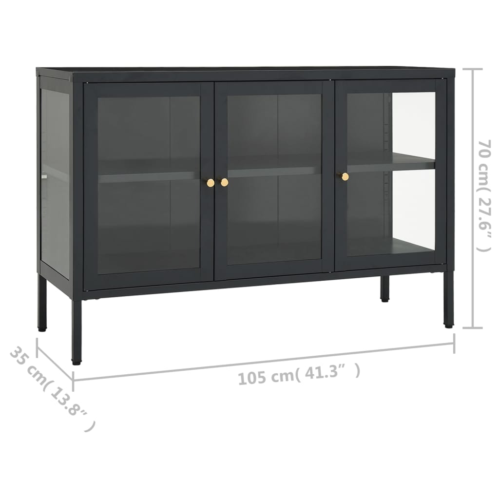 Credenza Antracite 105x35x70 cm in Acciaio e Vetro cod mxl 12203