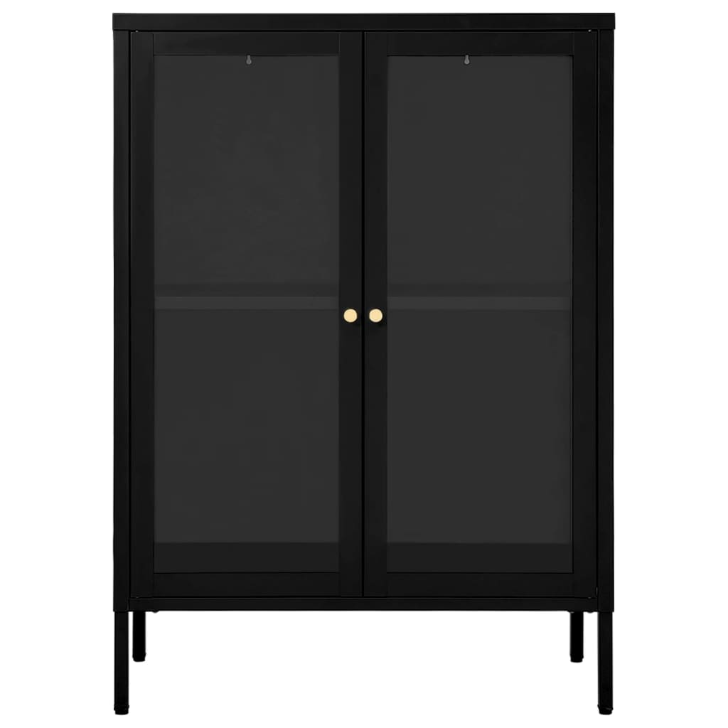 Credenza Nera 75x35x105 cm in Acciaio e Vetro cod mxl 9330