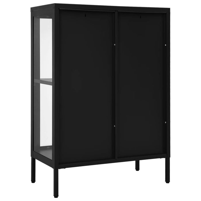 Credenza Nera 75x35x105 cm in Acciaio e Vetro cod mxl 9330