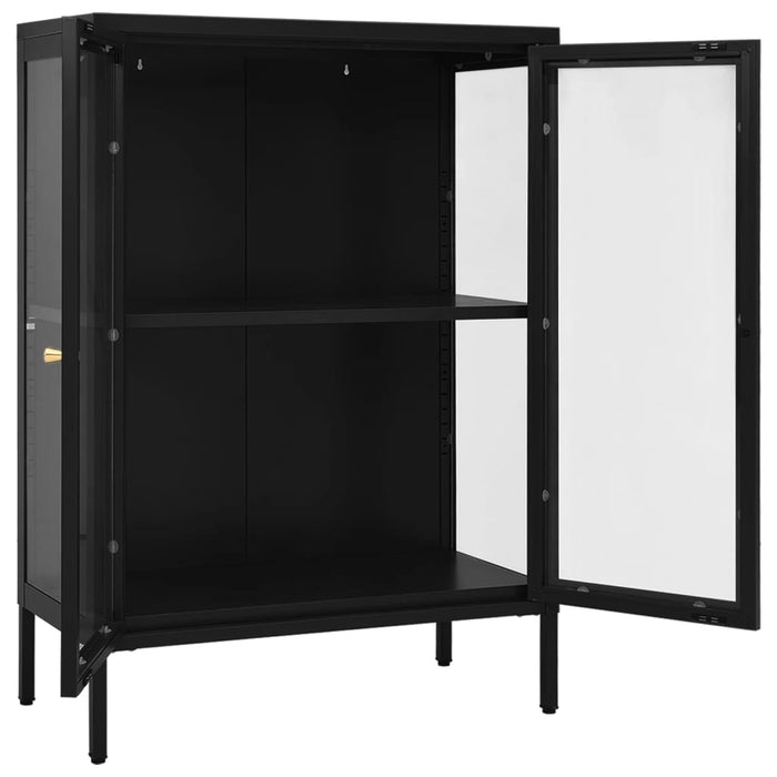 Credenza Nera 75x35x105 cm in Acciaio e Vetro 336070