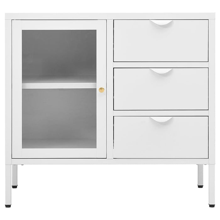 Credenza Bianca 75x35x70 cm in Acciaio e Vetro Temperato cod mxl 23360