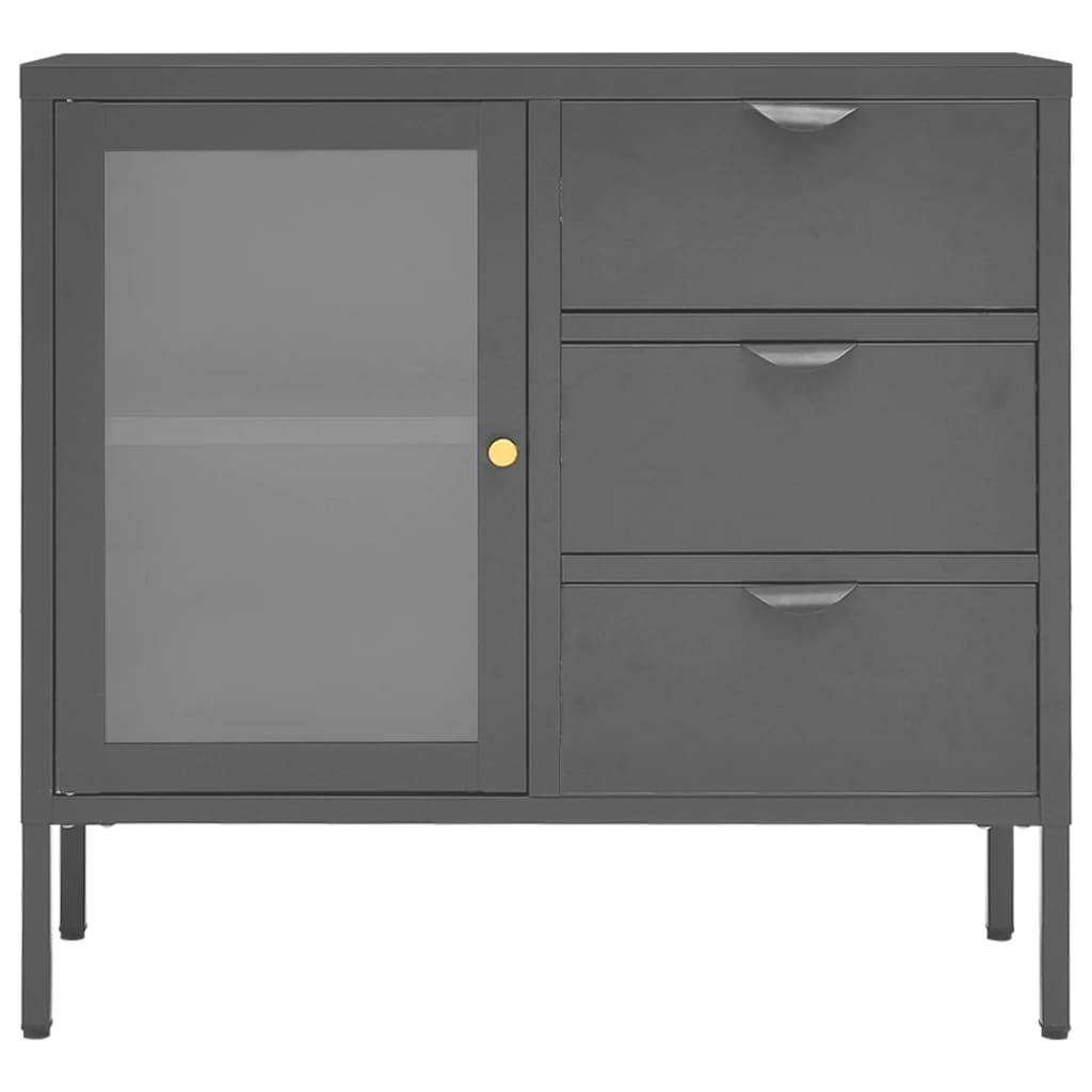 Credenza Antracite 75x35x70 cm in Acciaio e Vetro Temperato cod mxl 16444