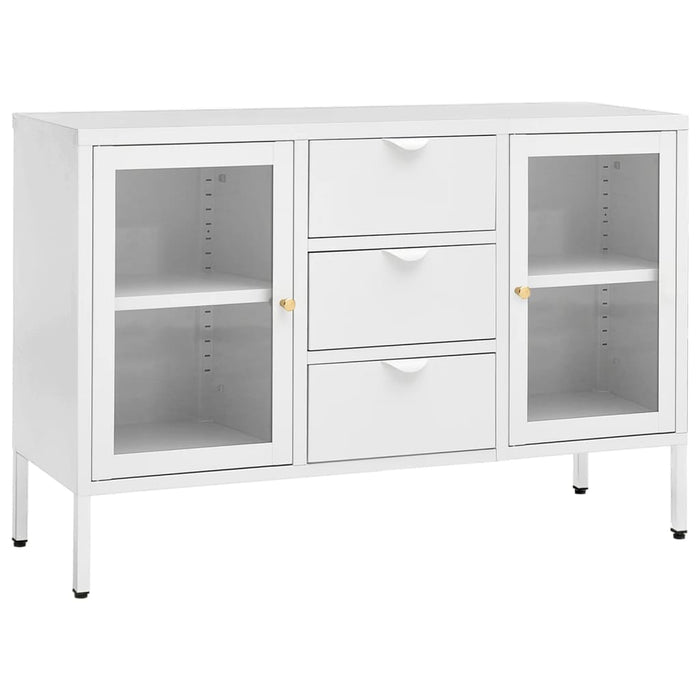 Credenza Bianca 105x35x70 cm in Acciaio e Vetro Temperato cod mxl 6546