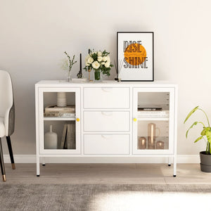 Credenza Bianca 105x35x70 cm in Acciaio e Vetro Temperato cod mxl 6546