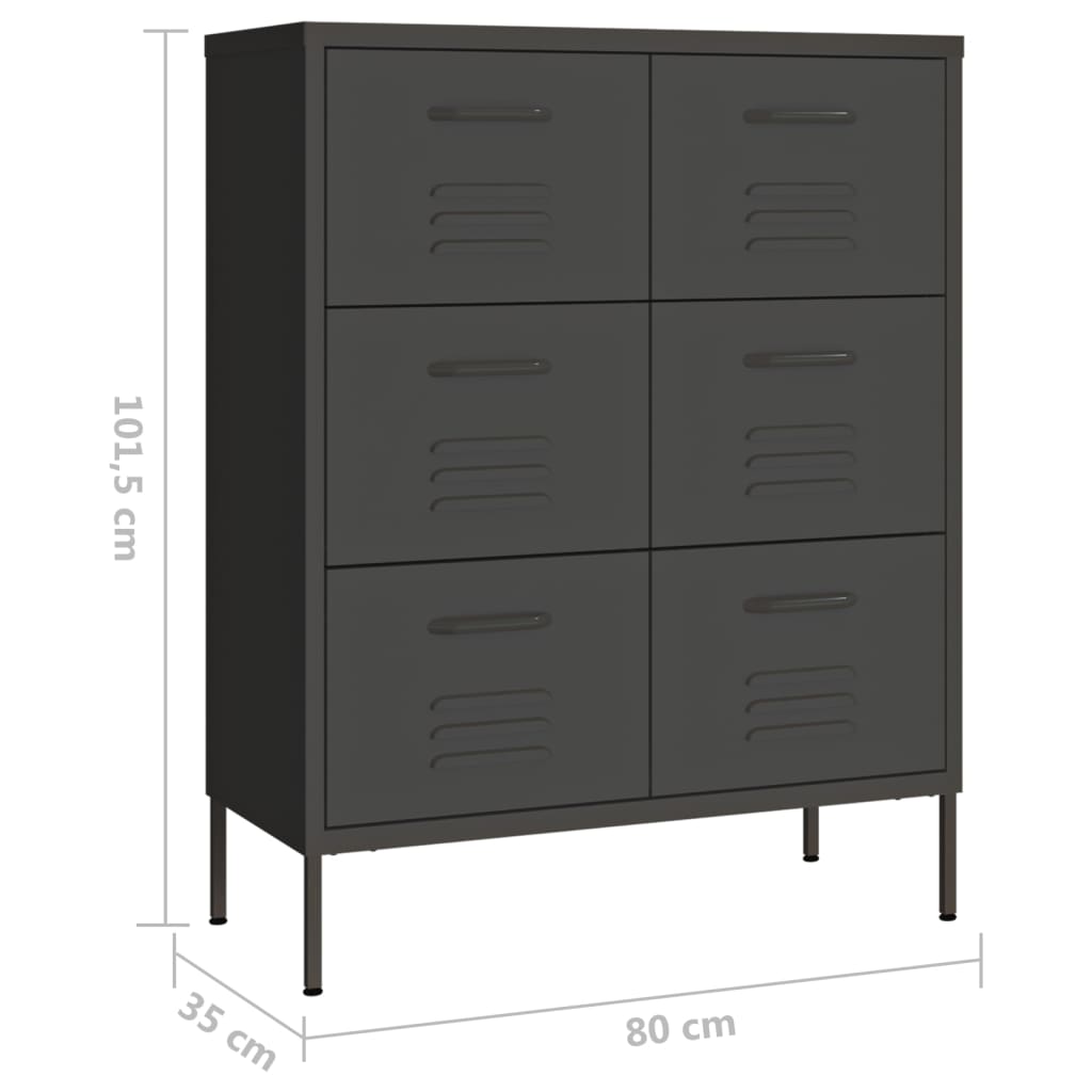 Cassettiera Antracite 80x35x101,5 cm in Acciaio cod mxl 49417