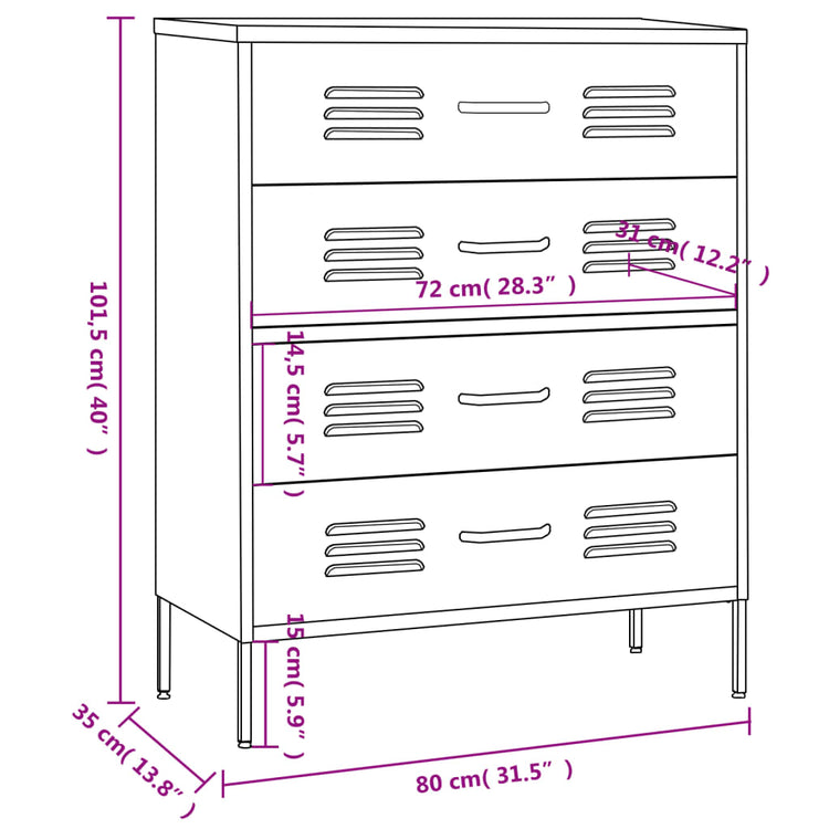 Cassettiera Bianca 80x35x101,5 cm in Acciaio cod mxl 76866