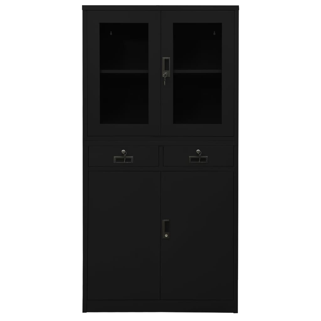 Armadio per Ufficio Nero 90x40x180 cm in Acciaio e Vetro 336423