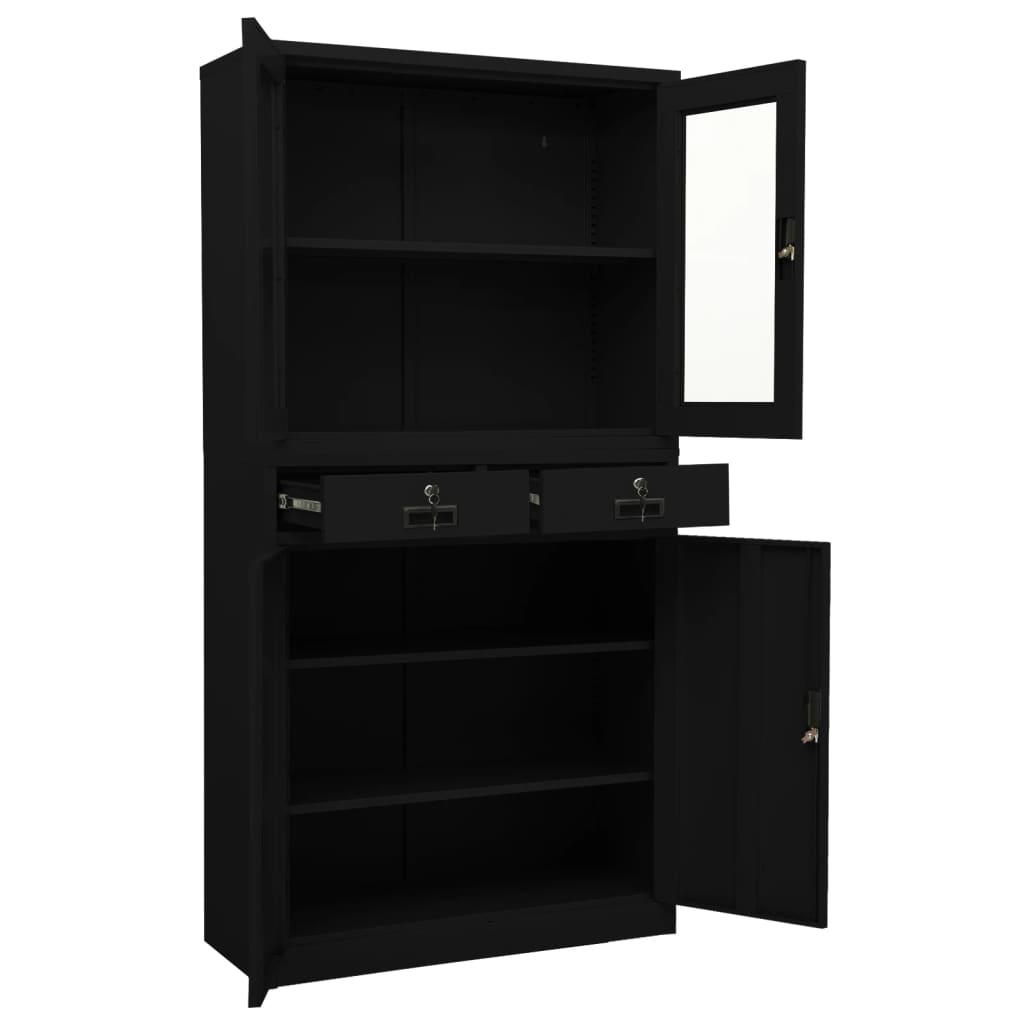 Armadio per Ufficio Nero 90x40x180 cm in Acciaio e Vetro 336423