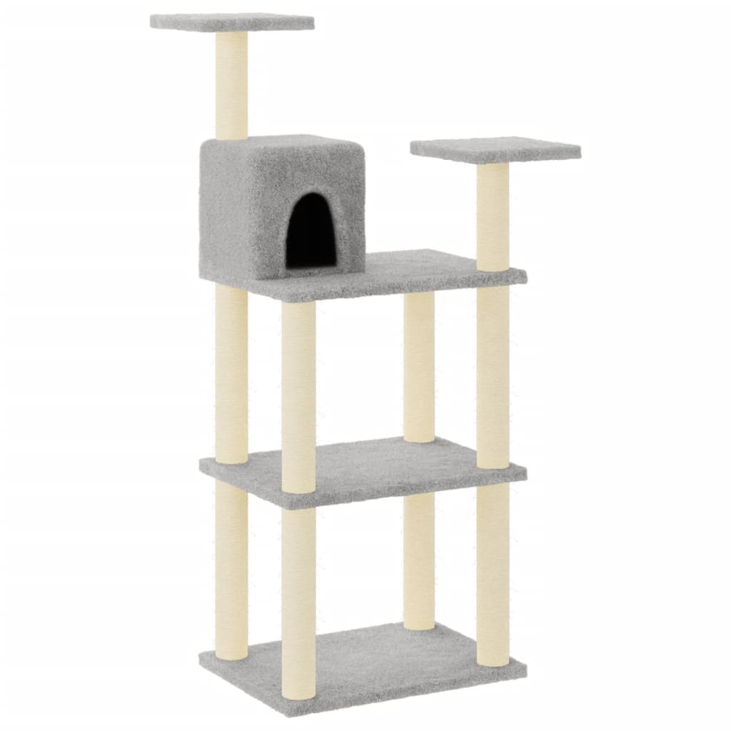 Albero per Gatti con Tiragraffi in Sisal Grigio Chiaro 119 cm