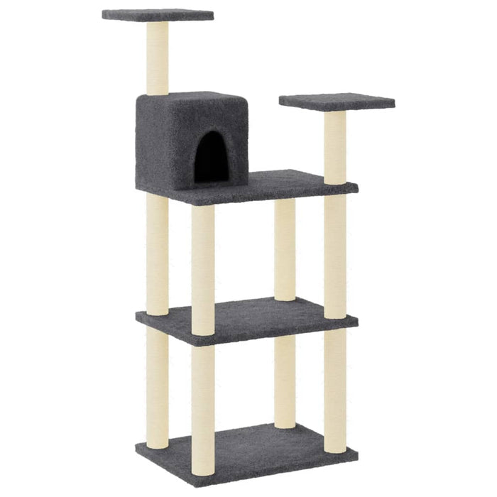 Albero per Gatti con Tiragraffi in Sisal Grigio Scuro 119 cm