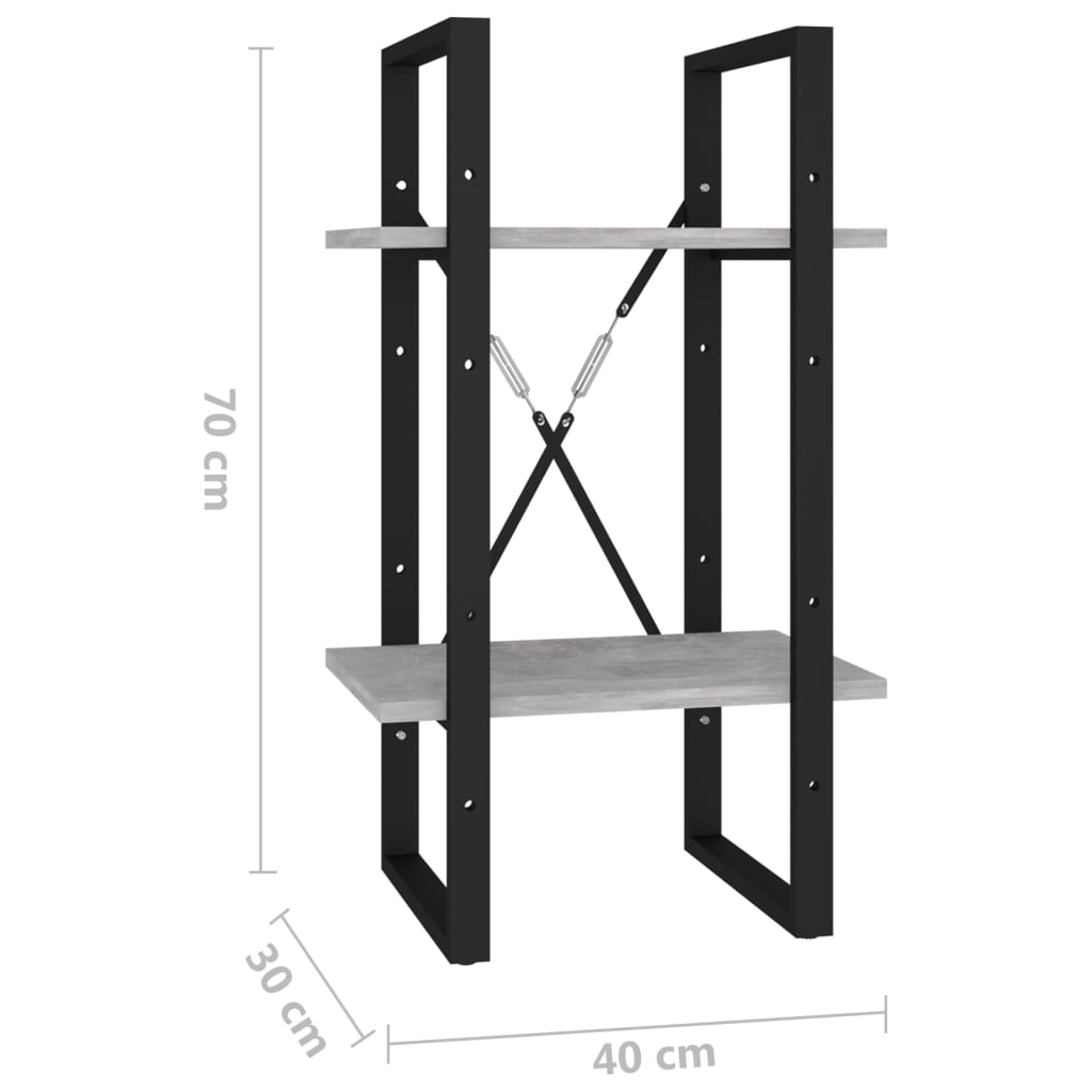 Libreria a 2 Ripiani Grigio Cemento 40x30x70 cm in Truciolato cod mxl 15628