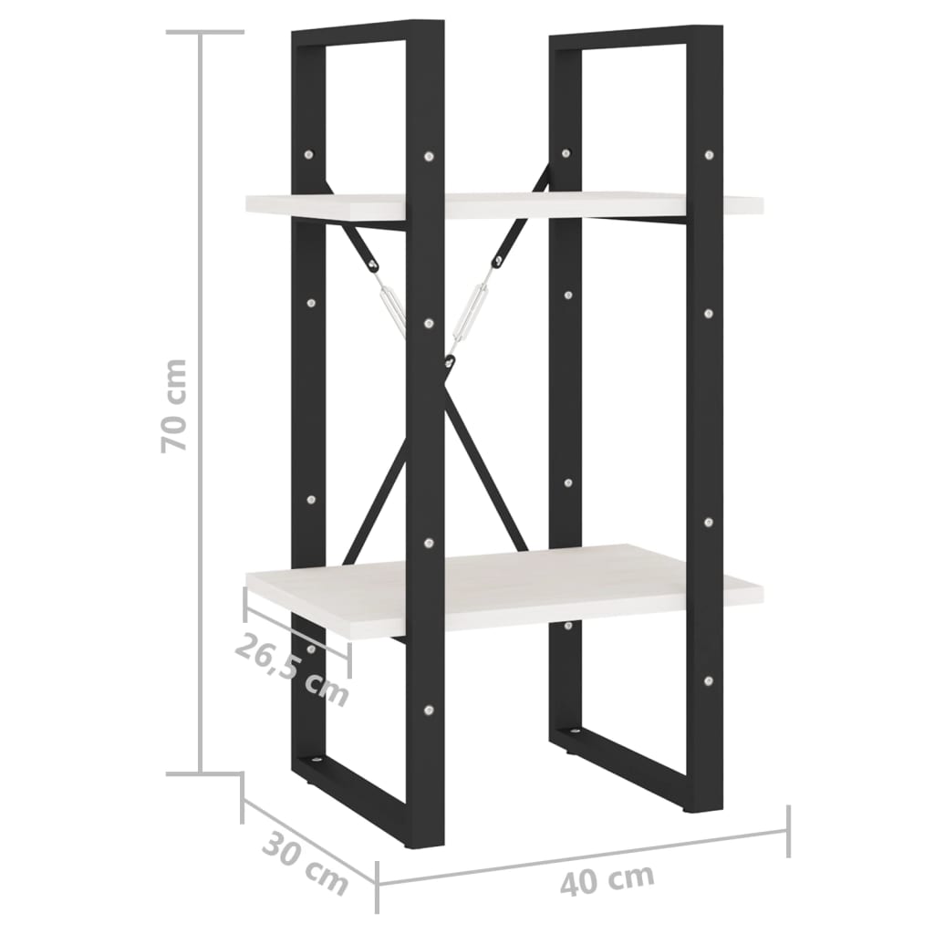 Libreria a 2 Ripiani Bianca 40x30x70 cm in Massello di Pino cod mxl 16351