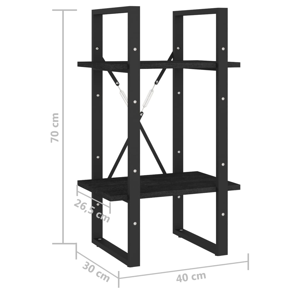 Libreria a 2 Ripiani Nera 40x30x70 cm in Massello di Pino cod mxl 20561