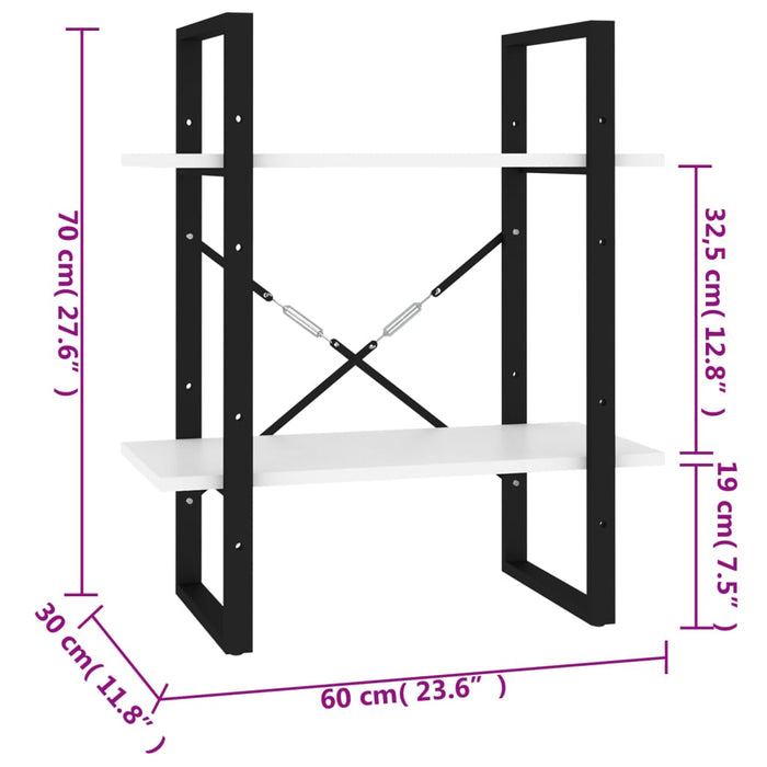 Libreria a 2 Ripiani Bianca 60x30x70 cm in Truciolato cod mxl 9534