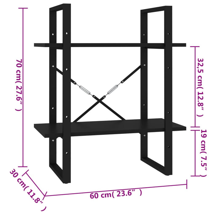 Libreria a 2 Ripiani Nera 60x30x70 cm in Truciolato 806428