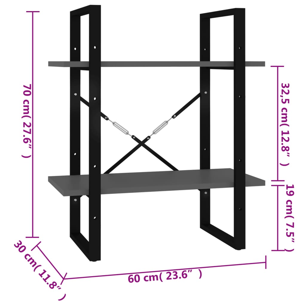 Libreria a 2 Ripiani Grigia 60x30x70 cm in Truciolato cod mxl 10471