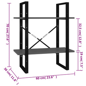 Libreria a 2 Ripiani Grigia 60x30x70 cm in Truciolato cod mxl 10471