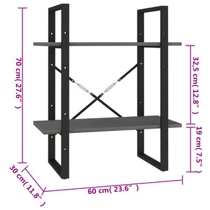 Libreria a 2 Ripiani Grigia 60x30x70 cm in Massello di Pino cod mxl 33791