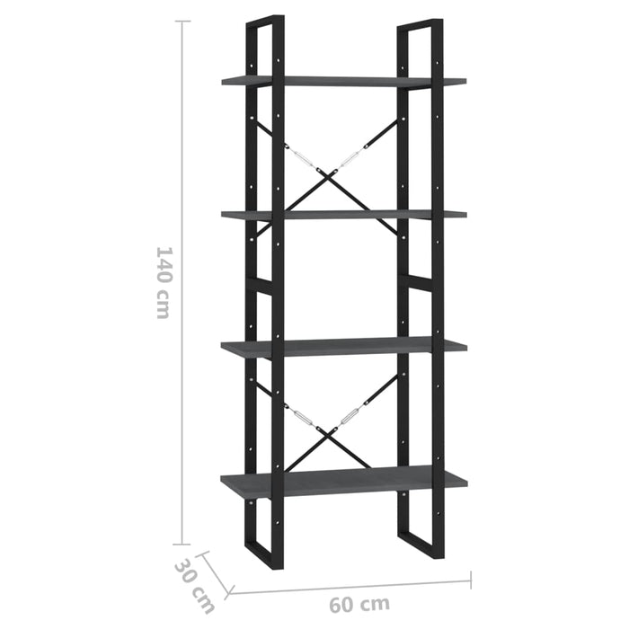 Libreria a 4 Ripiani Grigia 60x30x140 cm in Massello di Pino 806444