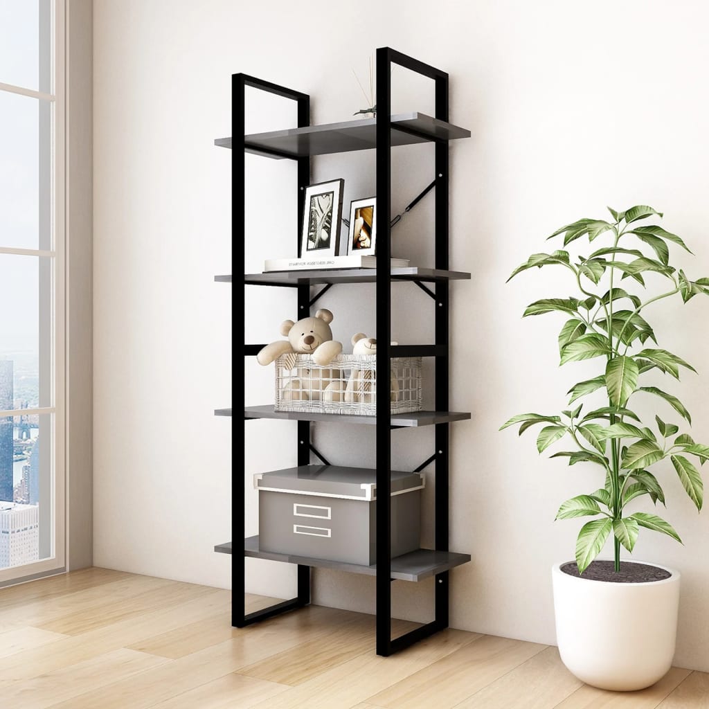 Libreria a 4 Ripiani Grigia 60x30x140 cm in Massello di Pino 806444