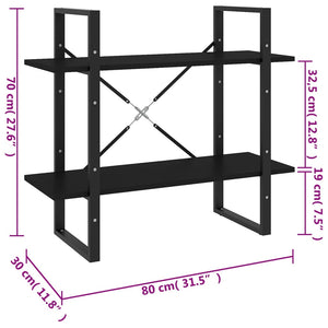 Libreria a 2 Ripiani Nera 80x30x70 cm in Truciolato