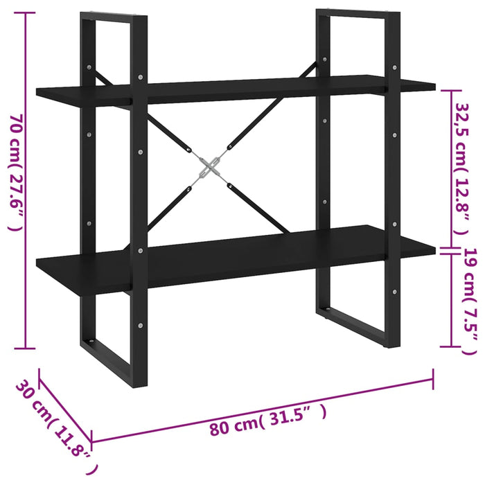 Libreria a 2 Ripiani Nera 80x30x70 cm in Truciolato