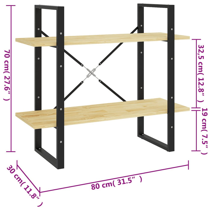 Libreria a 2 Ripiani 80x30x70 cm in Massello di Pino cod mxl 33775