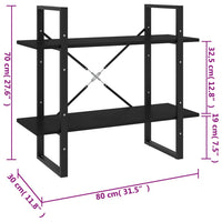 Libreria a 2 Ripiani Nera 80x30x70 cm in Massello di Pino cod mxl 22617