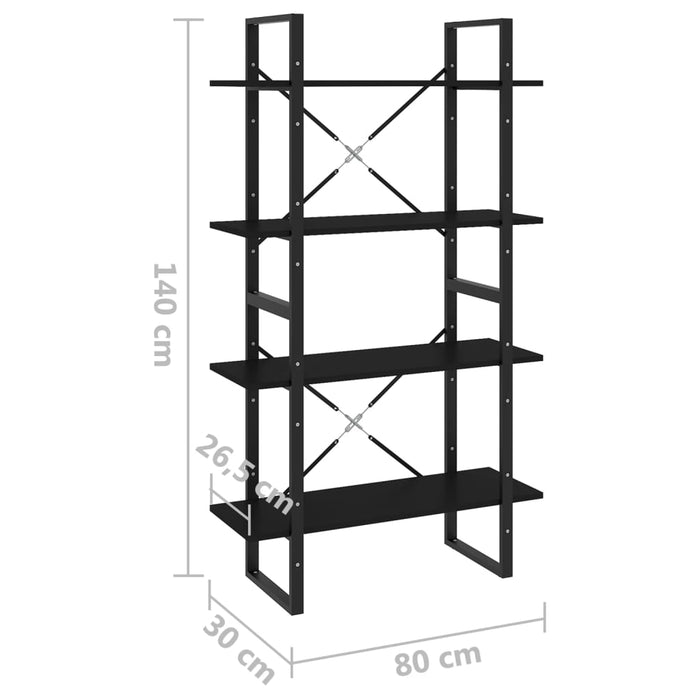 Libreria a 4 Ripiani Nera 80x30x140 cm in Truciolato cod mxl 17536