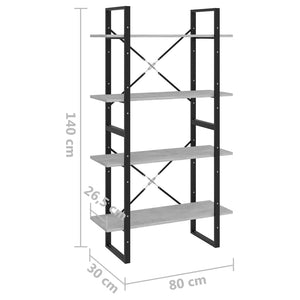 Libreria a 4 Ripiani Grigio Cemento 80x30x140 cm in Truciolato cod mxl 16486