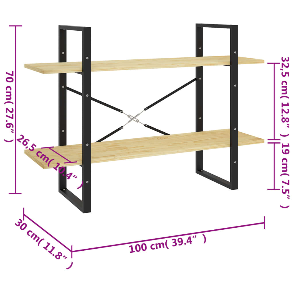 Libreria a 2 Ripiani 100x30x70 cm in Massello di Pino cod mxl 18567