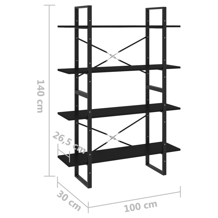 Libreria a 4 Ripiani Nera 100x30x140 cm in Truciolato