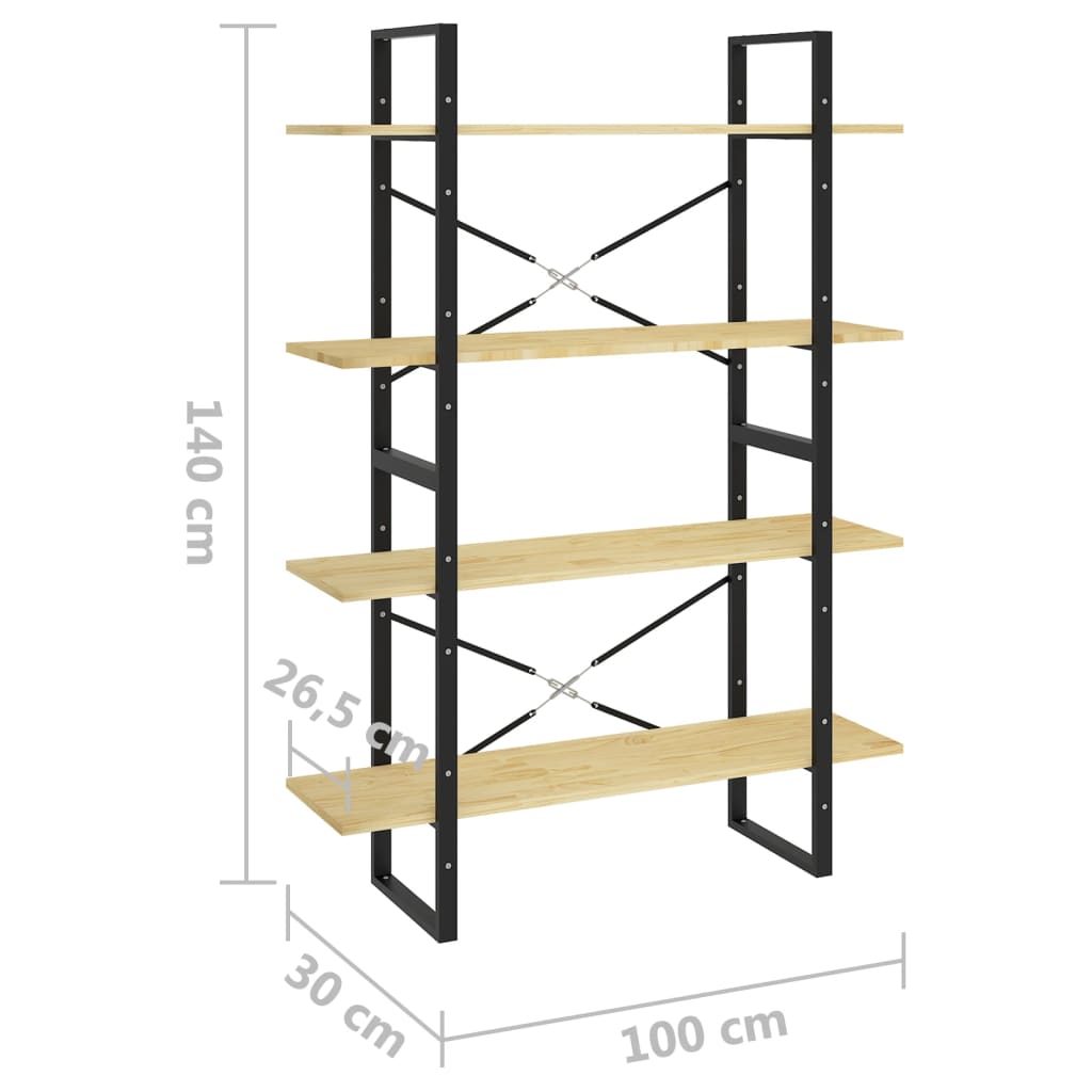 Libreria a 4 Ripiani 100x30x140 cm in Legno Massello di Pino 806482