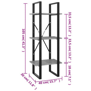 Libreria a 3 Ripiani Grigio Cemento 40x30x105 cm in Truciolato cod mxl 5797