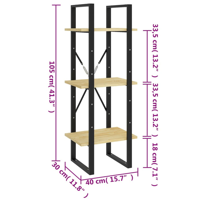 Libreria a 3 Ripiani 40x30x105 cm in Legno Massello di Pino 806492