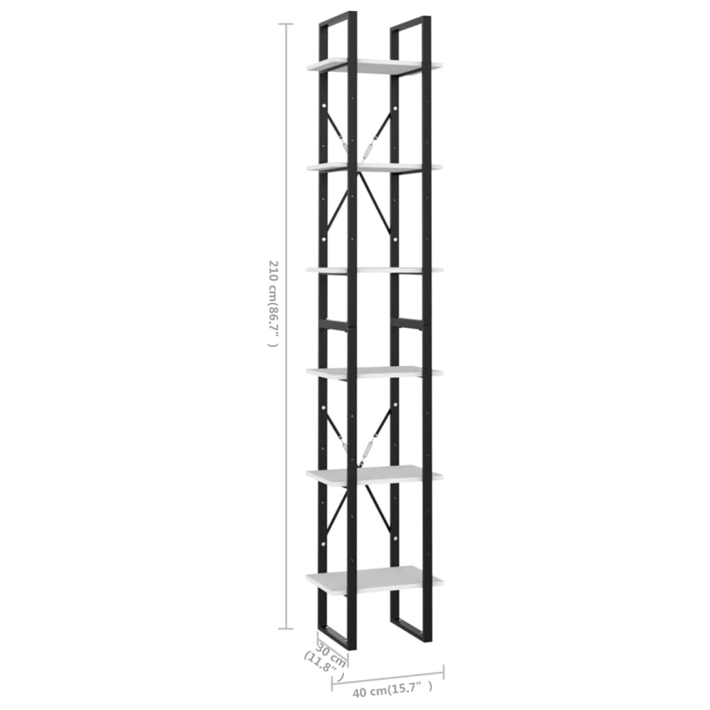 Libreria a 6 Ripiani Bianca 40x30x210 cm in Legno Multistrato cod mxl 17043