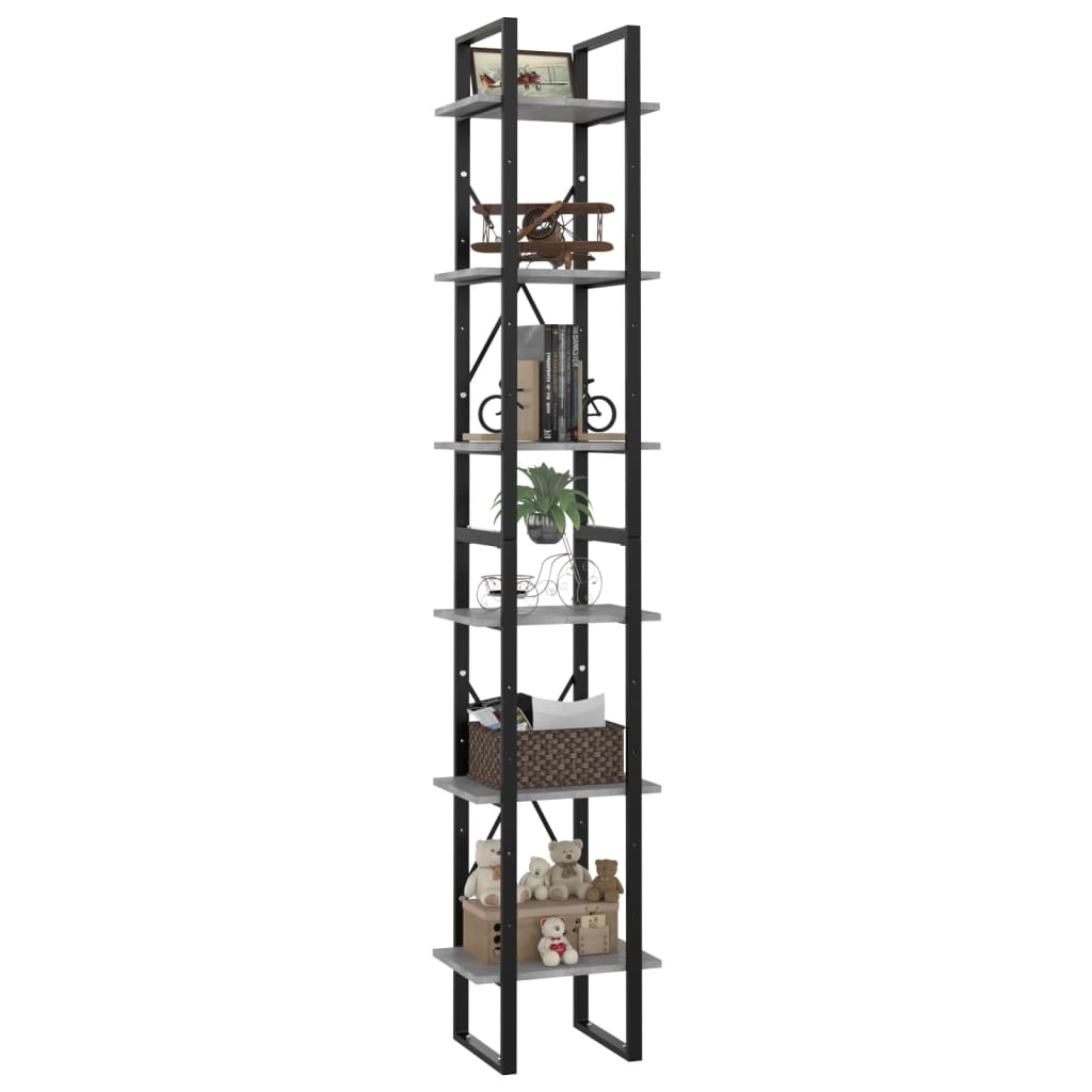 Libreria a 6 Ripiani Grigio Cemento 40x30x210 cm in Truciolato