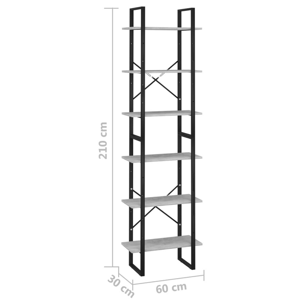 Scaffale Grigio Cemento 60x30x210 cm in Legno Multistrato