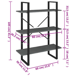 Libreria a 3 Ripiani Grigia 80x30x105 cm in Massello di Pino cod mxl 11561