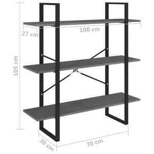 Libreria a 3 Ripiani Grigia 100x30x105 cm in Massello di Pino